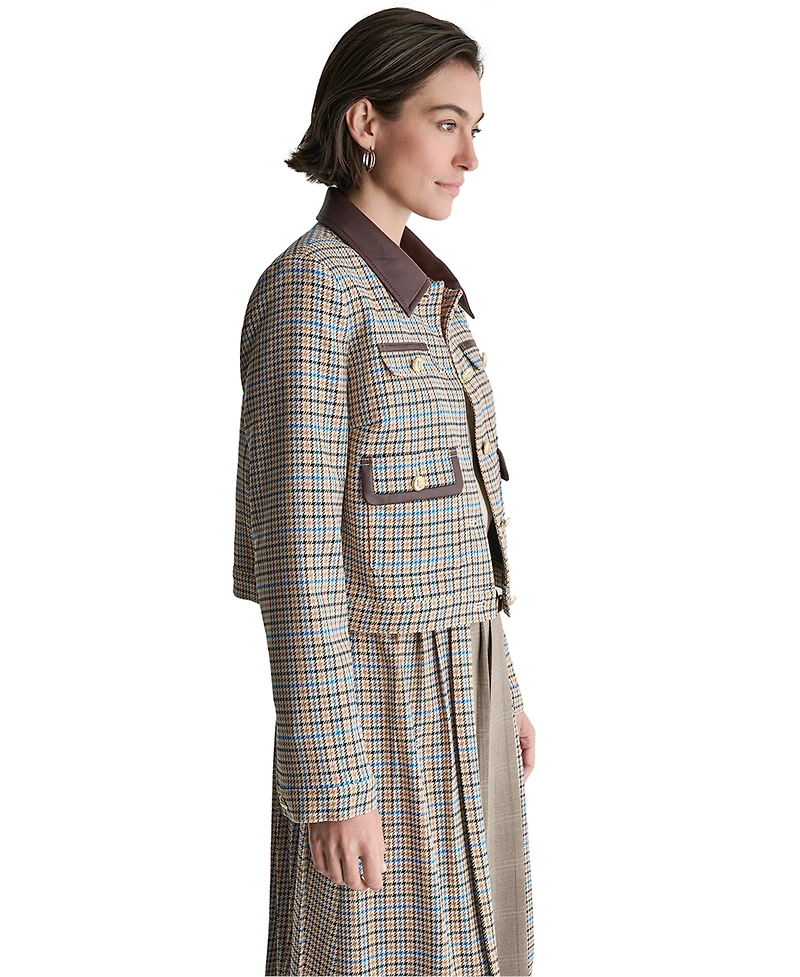 Bcbg Women's Collared Plaid Trucker Jacket