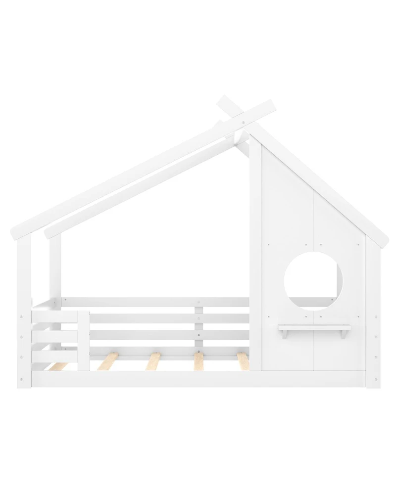 Streamdale Furniture Wood House Floor Bed with Window and Shelf