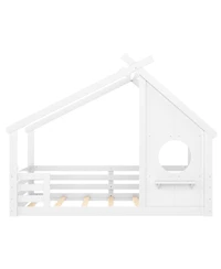 Streamdale Furniture Wood House Floor Bed with Window and Shelf