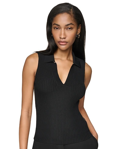 Dkny Women's Collared V-Neck Sleeveless Sweater