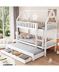 Streamdale Furniture House Bunk Bed With Fence, Trundle and Drawers