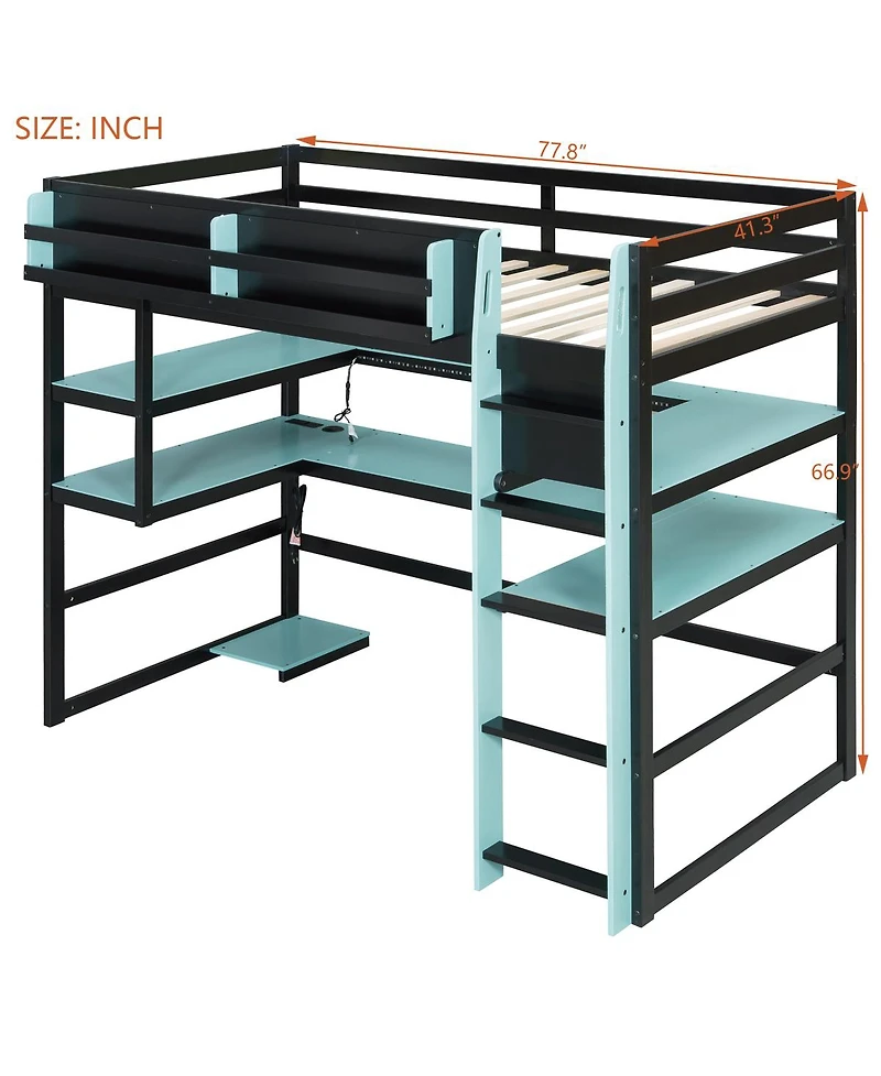Streamdale Furniture Loft Bed with Desk, Storage, Rgb Light