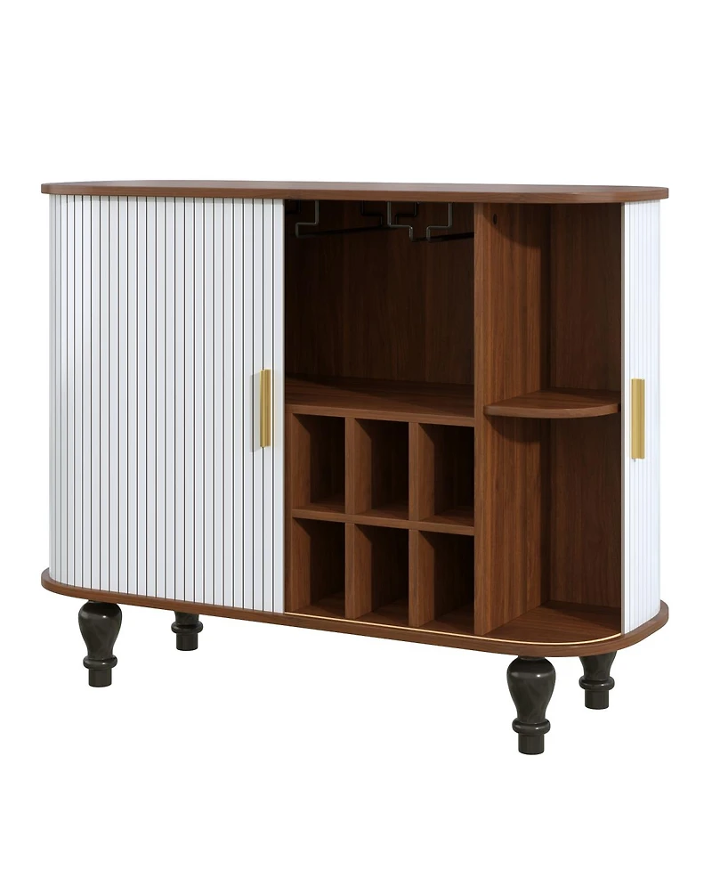 Streamdale Furniture 39'' Fluted Mid-Century Modern Bar Cabinet with Wine Storage