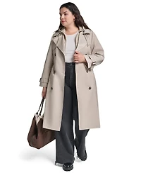 Dkny Women's Double Breasted Belted Trench with Hooded Bib Coat