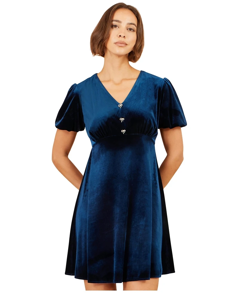 Yumi Women's Diamante Bow Velvet Skater Dress