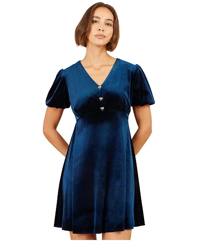 Yumi Women's Diamante Bow Velvet Skater Dress