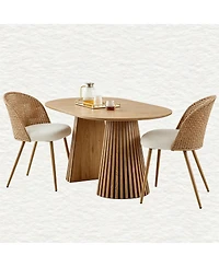Streamdale Furniture Bohemian Solid Wood Dining Table with 2 Wicker Chairs and Cushions