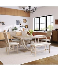 Streamdale Furniture 6-Piece Wood Half Round Dining Table Set with Bench and 4 Chairs Seadrift