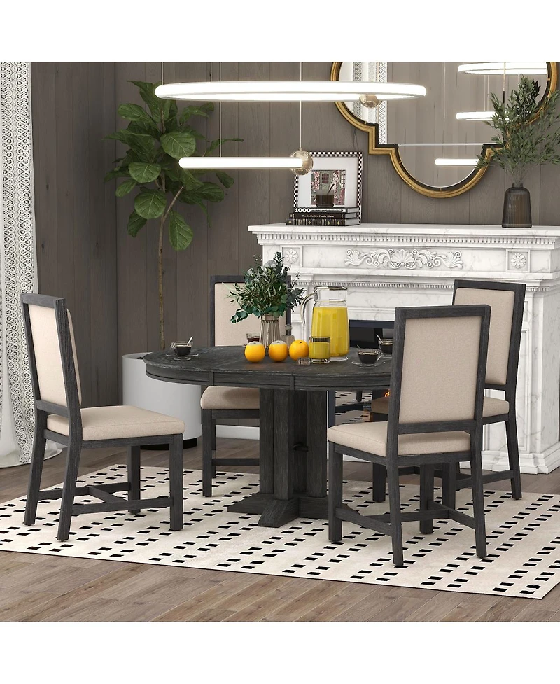 Streamdale 5-Piece Extendable Round Dining Set with 4 Upholstered Chairs