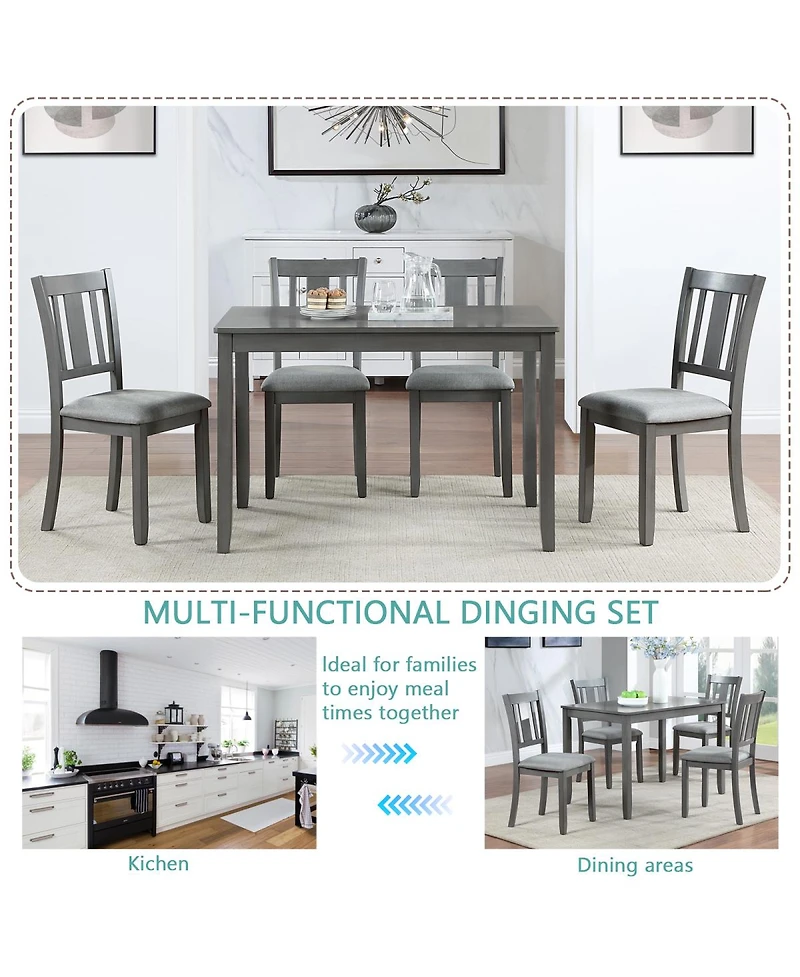 Streamdale Furniture 5-Piece Modern Rectangular Dining Set with 4 Upholstered Chairs