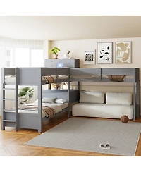 Streamdale Furniture L-Shaped Twin Bunk Bed With Desk, Drawers, Usb/Power
