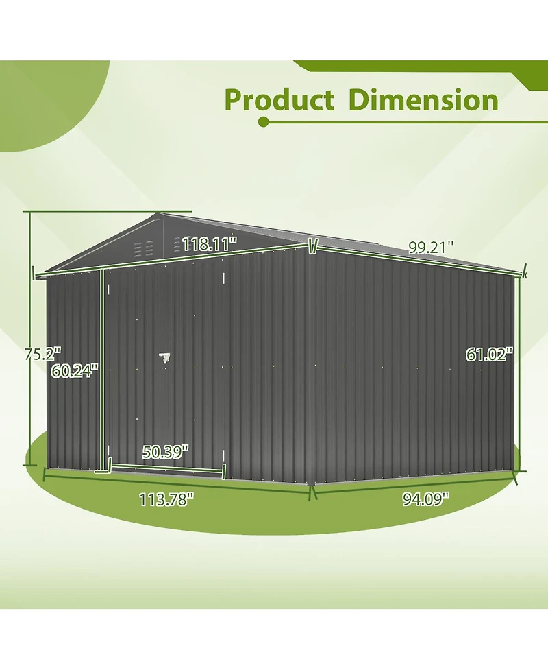 Streamdale Furniture 10x8 Feet Outdoor Metal Storage Shed With Lockable Doors