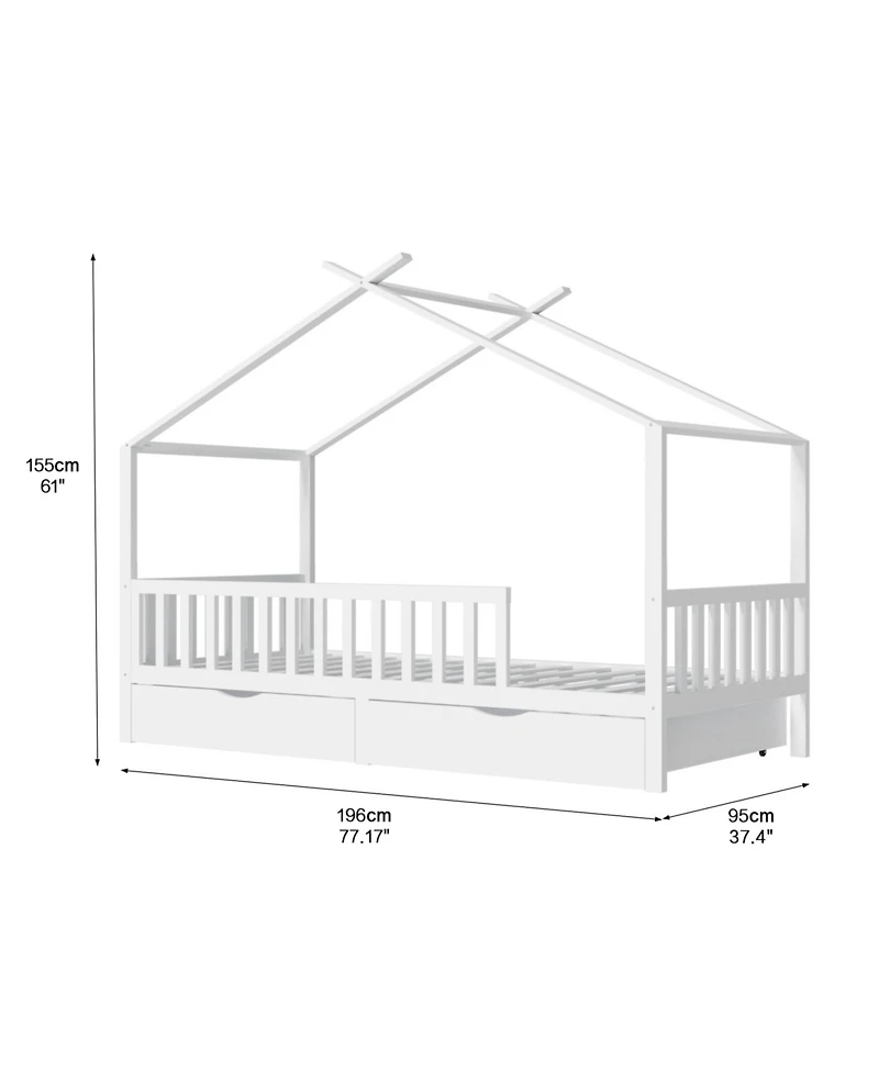 Streamdale Furniture Full House Bed with 2 Storage Drawers And Roof