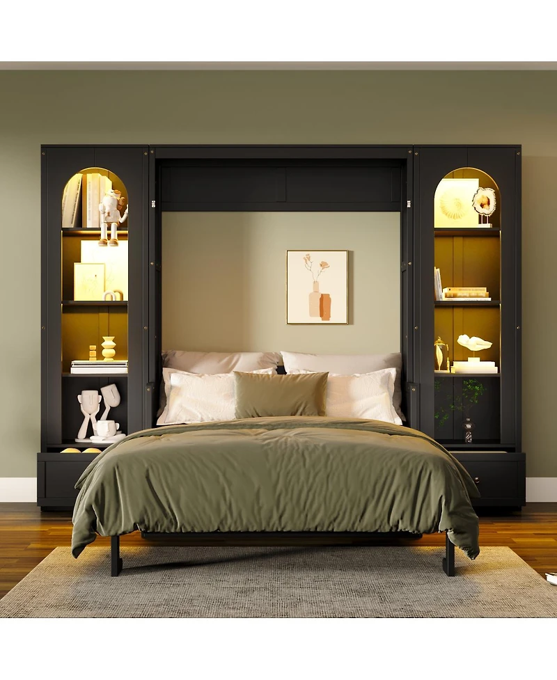 Streamdale Furniture Murphy Bed with Shelf, Cabinets, Drawers and Led