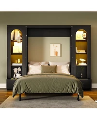 Streamdale Furniture Murphy Bed with Shelf, Cabinets, Drawers and Led