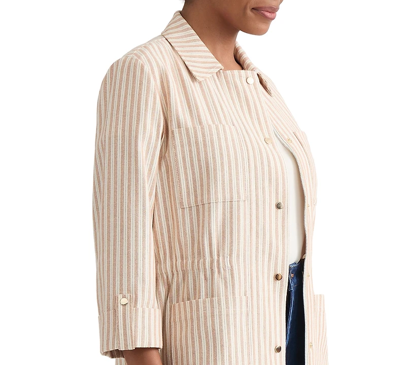 Jones New York Women's Herringbone-Stripe Cotton Patch-Pocket Anorak Jacket
