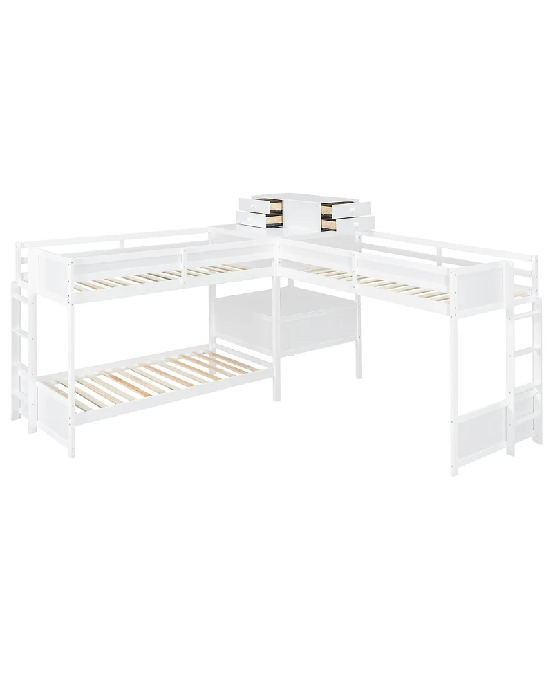 Streamdale Furniture L-Shaped Bunk Bed with Desk, Drawers, Usb/Power