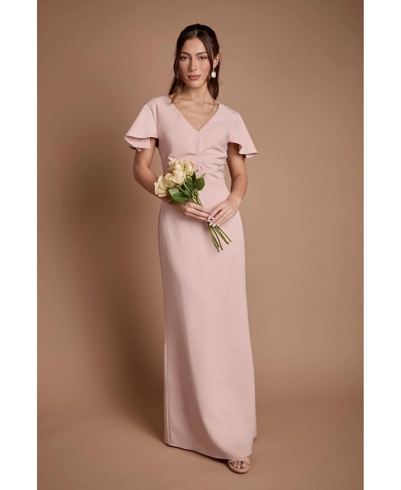 Coast Women's Crepe Fold V-Neck Flutter-Sleeve Maxi Dress