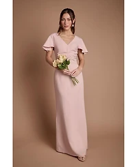 Coast Women's Crepe Fold V-Neck Flutter-Sleeve Maxi Dress