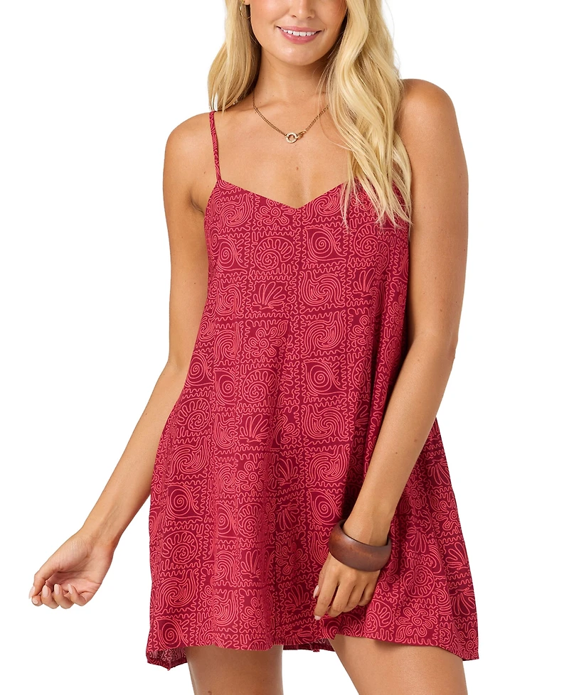 O'Neill Women's Darcy Aria Doodle V-Neck A-Line Smocked Mini Dress