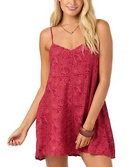 O'Neill Women's Darcy Aria Doodle V-Neck A-Line Smocked Mini Dress