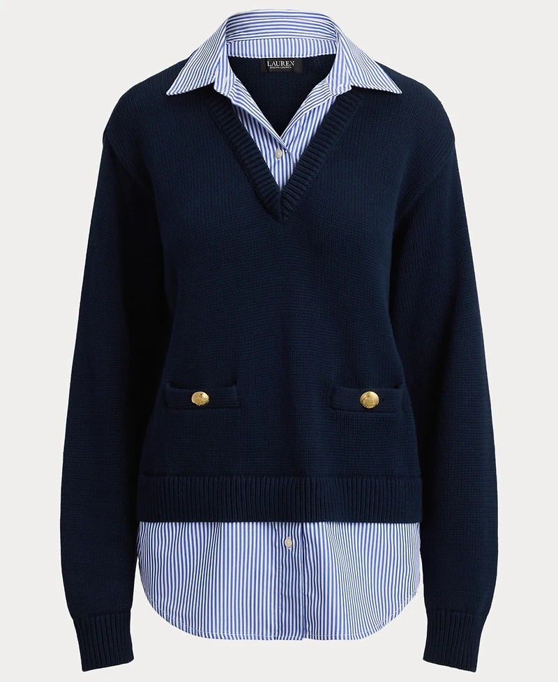 Lauren Ralph Women's Layered Button-Trim V-Neck Sweater