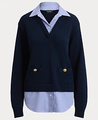 Lauren Ralph Women's Layered Button-Trim V-Neck Sweater