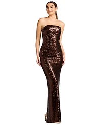 Dress the Population Women's Strapless Ruched Sequin Sheath Gown