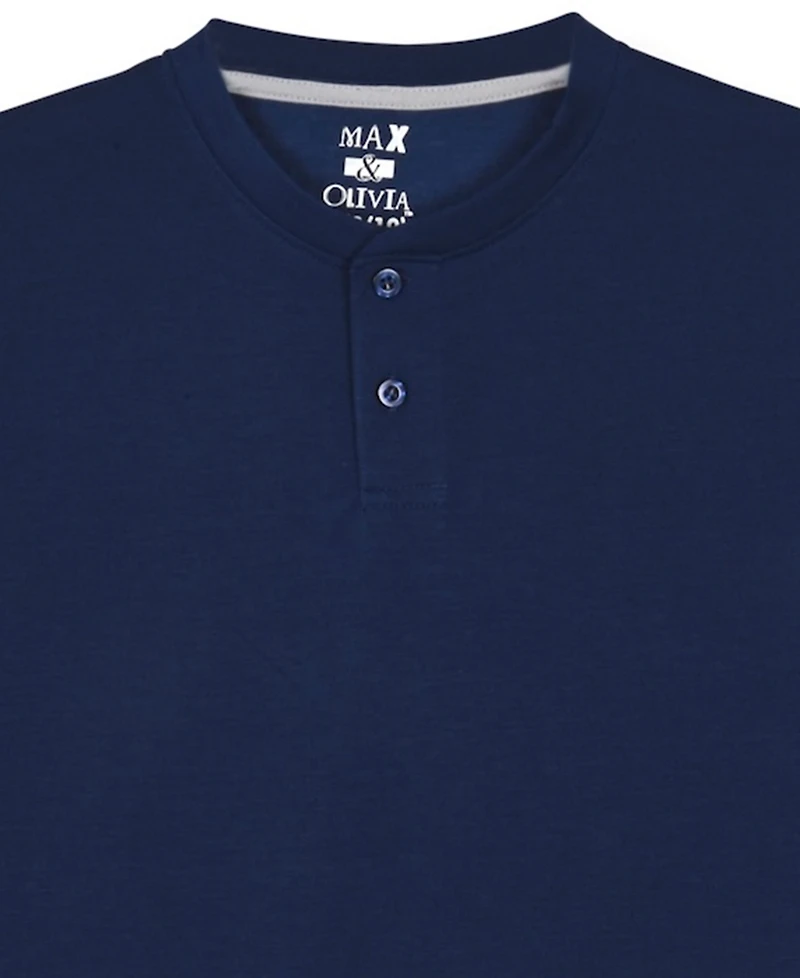 Max & Olivia Boys' 6-18 Henley Top and Navy Plaid Pants Pajama, 2-Piece Set