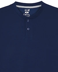 Max & Olivia Boys' 6-18 Henley Top and Navy Plaid Pants Pajama, 2-Piece Set