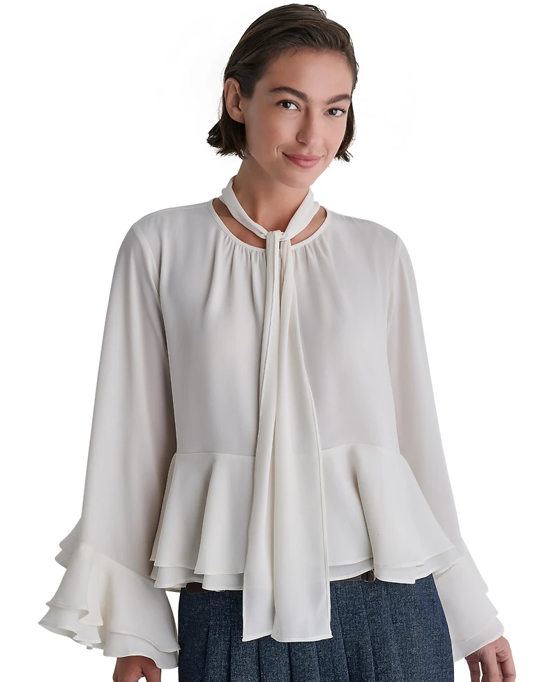 Bcbg Women's Long-Sleeve Tie-Neck Layered Cuff Blouse