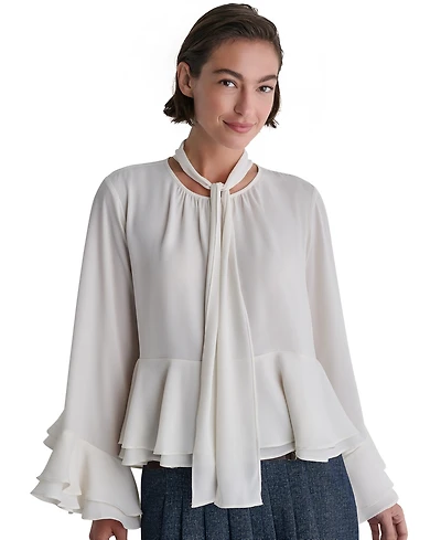 Bcbg Women's Long-Sleeve Tie-Neck Layered Cuff Blouse