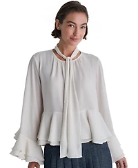 Bcbg Women's Long-Sleeve Tie-Neck Layered Cuff Blouse