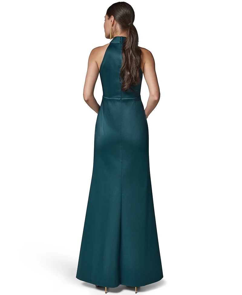 Donna Karan New York Women's Halter Neck Mikado Cross-Front Gown