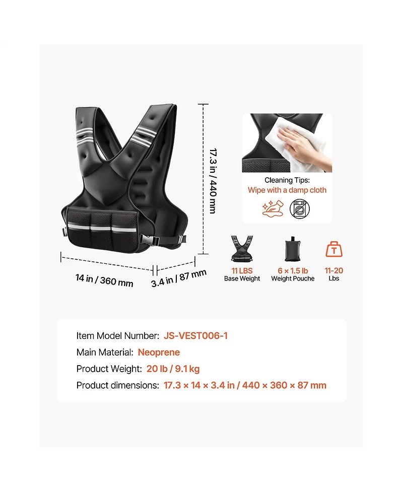 Vevor 11-20lb Adjustable Weighted Vest for Men Women Strength Training Running