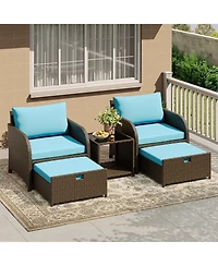 homfan Patio Furniture Set Pe Rattan Wicker Outdoor Seating Set with Ottomans and Glass Tabletop All Weather Conversation Furniture for Garden