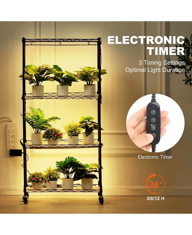 Vevor Plant Stand with Grow Lights 4 Tiers 45W 49.8" Tall Plant Grow Shelf