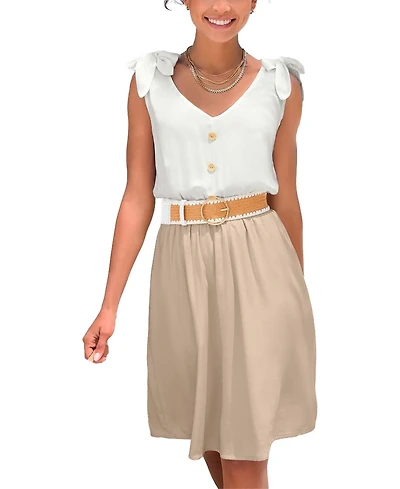Lascana Women's Viscose 2-In-1 Fit-and-Flare V-Neck Elastic-Waist Short Dress