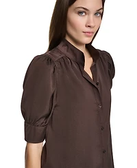 Dkny Jeans Women's Stand Collar Puff-Sleeve Shirt