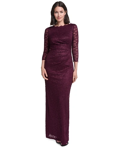Jessica Howard Petite 3/4-Sleeve Boat Neck Lace Gown