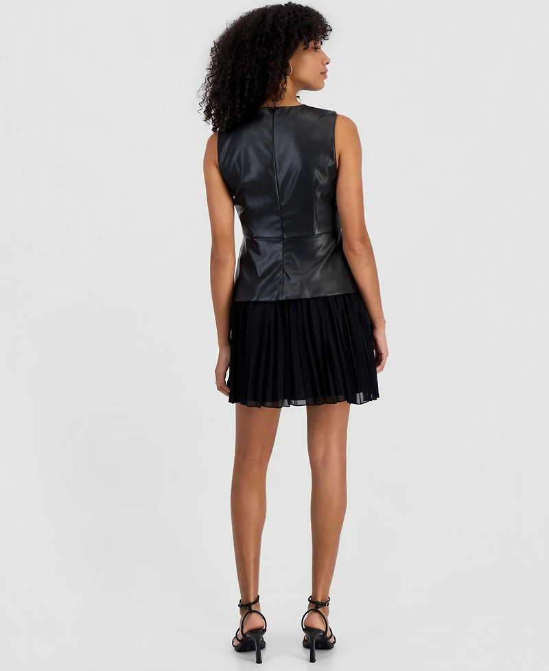Sam Edelman Women's Mini Pleated Crewneck Dress