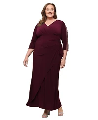 Sl Fashions Plus V-Neck Long-Sleeve Embellished Gown