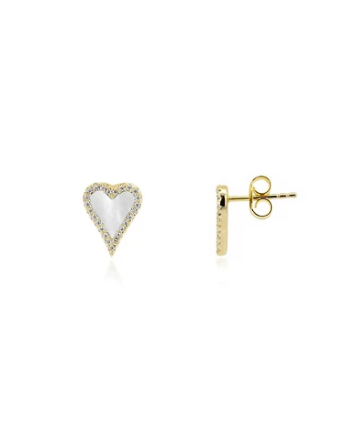 The Lovery Mini Mother of Pearl Cz Halo Heart Stud Earrings 14K Gold-Plated Sterling Silver