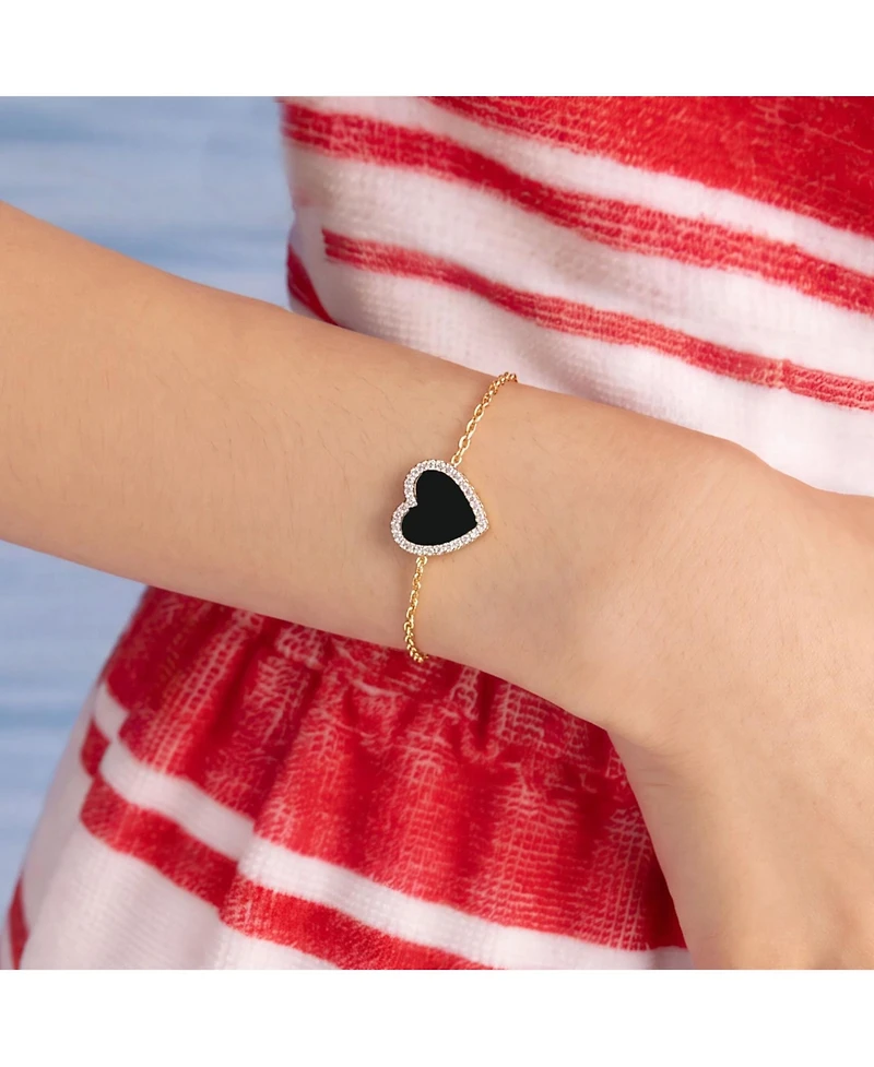 The Lovery Large Onyx Cz Halo Single Heart Bracelet 14K Gold-Plated Sterling Silver