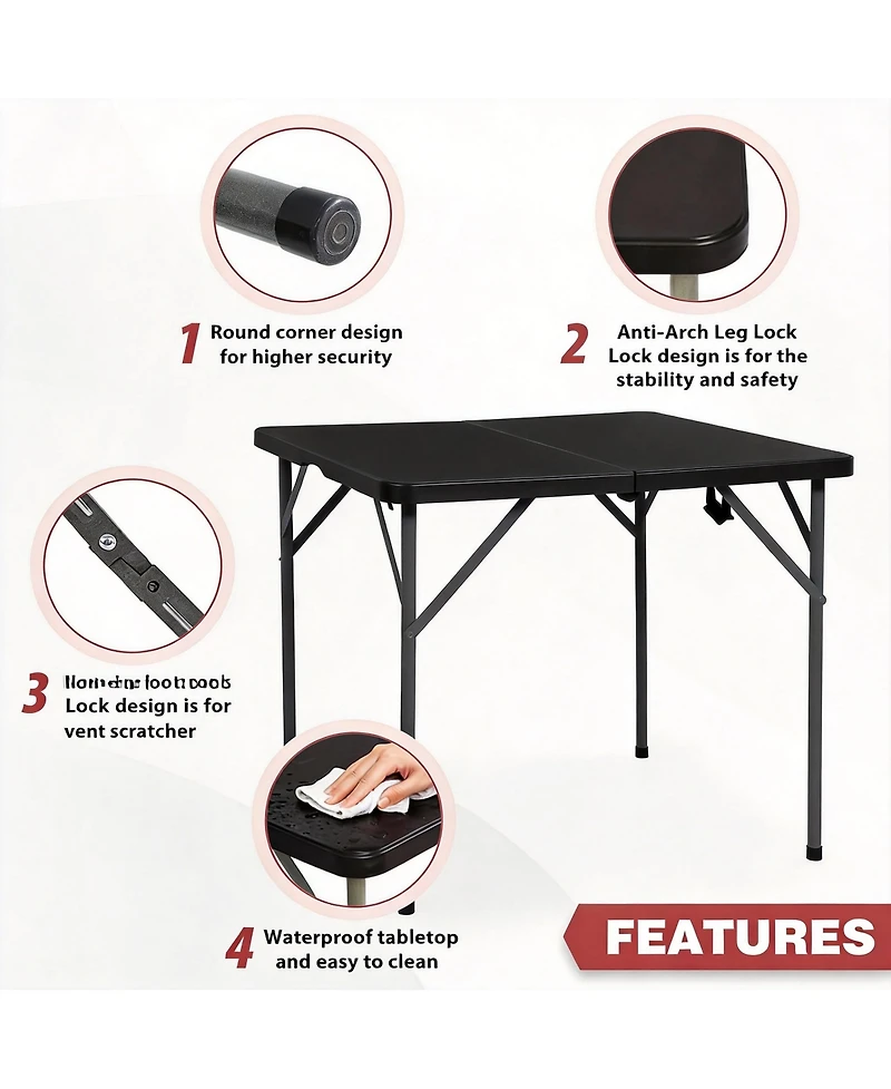 Aofar 34" Folding Table Plastic Card Portable Square Party Bbq Camping
