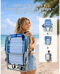Aofar Beach Chair Lay Flat Reclining Towel Bar Pouch Cup Holder