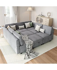 homfan 139.4 inches Chenille Reversible Sectional Sofa, 9-Seater Modular, Comfy Sleeper with Chaise, U-Shape Couch with Storage Seats and Ottomans