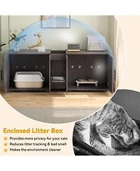homfan Double Cat Litter Box Enclosure Furniture for 2 Cats, Hidden Wooden Cabinet with Dual Rooms, Barn Doors, Storage and Waterproof Surface