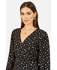 Yumi Women's Long Sleeve Foil Print Midi Dress