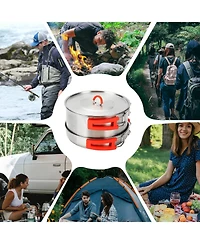 Piscifun 4 Piece 304 Stainless Steel Camping Cookware Set With Frying Pan Pot Kettle And Mesh Bag For Hiking Travel